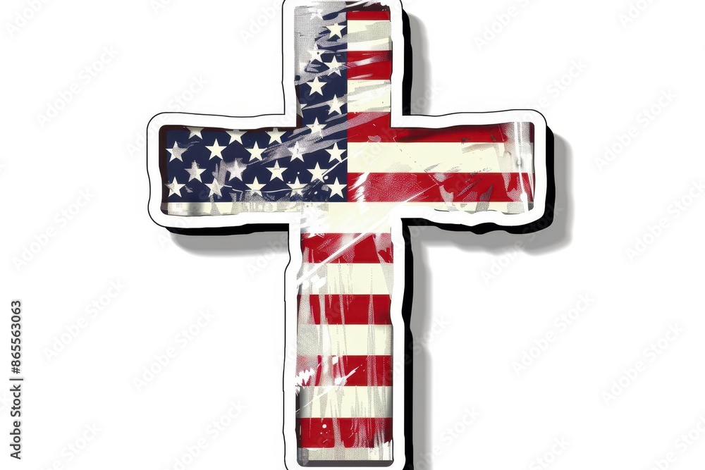 Wall mural a cross with an american flag design, white background generative ai - Wall murals