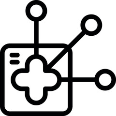 Icon of a healthcare system connecting with multiple devices, representing telemedicine and remote patient monitoring