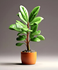 Tiny Jade 3D Plant in Brown Pot  Decorative House Plant with Wall Background. Eco-Champion's Grin - Save the Planet One Sprout at a Time. Off-Center Charm, Green Dream Unfolds