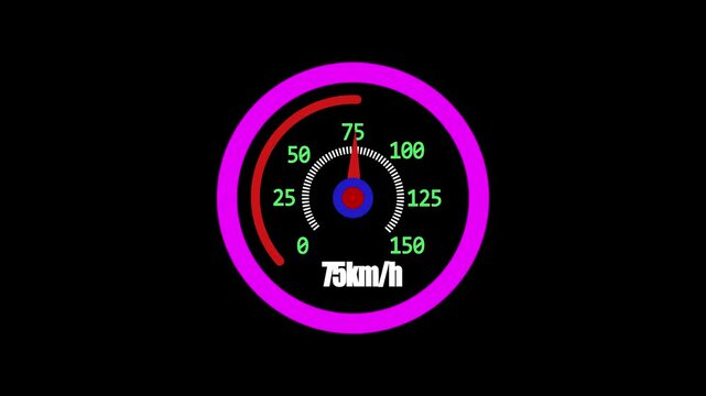Glowing speedometer high speed animation on a black background. 4k video.