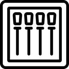 Simple black and white icon of an audio control panel with four faders, perfect for representing music production or sound engineering