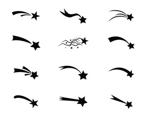 Set of shooting stars. Comet tail or star trail illustration sign collection on white background. shooting stars icons. Vector illustration.