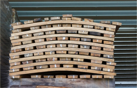 Pile of staves for barrel making at a cooperage