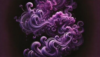 Mystical Purple Smoke Patterns on Black in Wide Screen