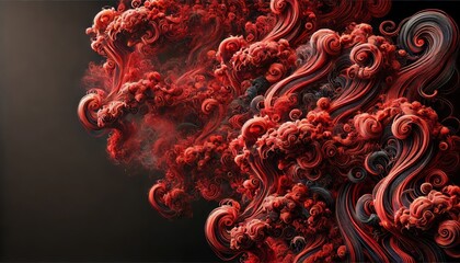 Red Smoke Tendrils on Black Background in Wide Screen