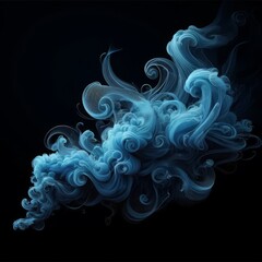 Blue Smoke Swirls on Black Background