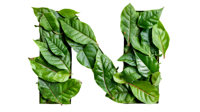 Letter N Made with Leaves, PNG File, Transparent Background, Isolated on White