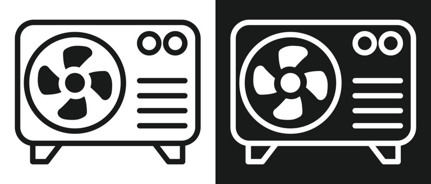 Heat pump icon. Ac outdoor unit icon in line style icon, isolated on white and black background. Heating and cooling appliance. Vector