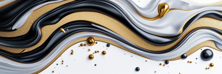 Abstract Luxury Background with Elegant Black, Gold, and White Swirls