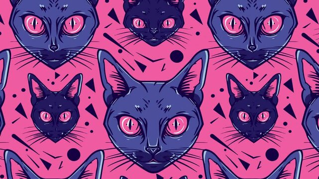 Cartoon of a cat face on repeating tillable background