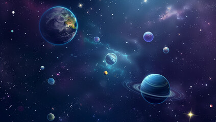 Fototapeta premium A beautiful background of space with planets and stars,