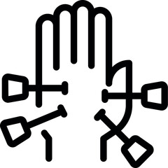 Line icon of a hand with nails sticking out of it after a construction accident