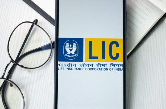 New York, USA - 21 June 2024: Life Insurance Corporation of India Logo on Phone Screen, LIC Company Icon