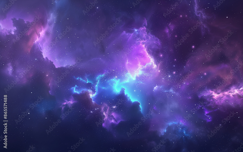 Wall mural vibrant purple and blue nebula background with stars