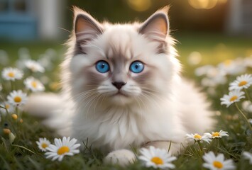 portrait of a beautiful domestic cat, purebred Ragdoll