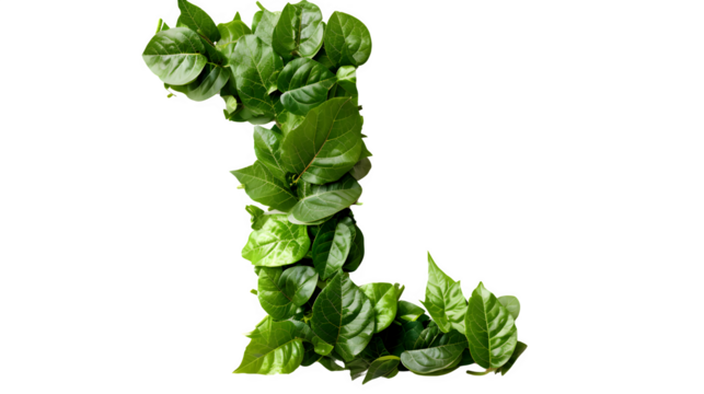 Letter L Made with Leaves, PNG File, Transparent Background, Isolated on White