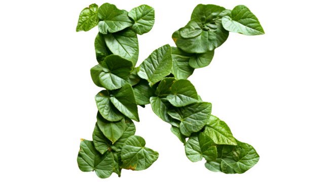 Letter K Made with Leaves, PNG File, Transparent Background, Isolated on White