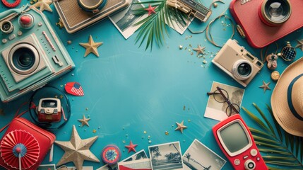 Modern Fourth of July Festive Background with Retro and Picnic Elements