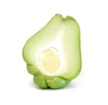 Chayote Squash And A Half On White Background