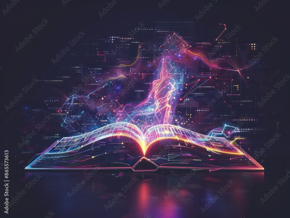 Aufkleber modern digital open book for learning in digital futuristic style. ai generated image