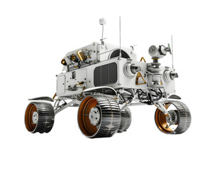 Lunar Rover exploring robotic on the Moon  isolated on white background