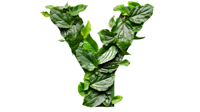 Letter Y Made with Leaves, PNG File, Transparent Background, Isolated on White