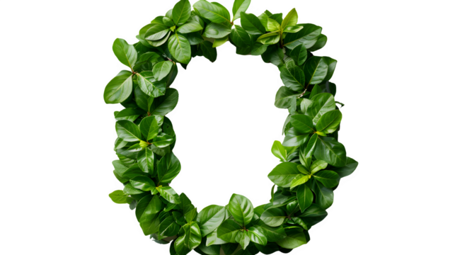 Letter O Made with Leaves, PNG File, Transparent Background, Isolated on White