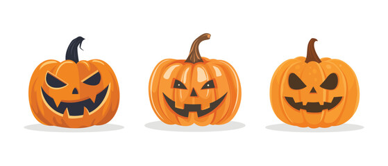 Set of vector illustration of a single pumpkin with a carved face for Halloween isolated on a white background