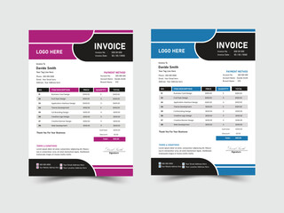 Creative Minimal Corporate Business Invoice design vector template. Business stationery design payment agreement design template. Set to print with vector & illustration.