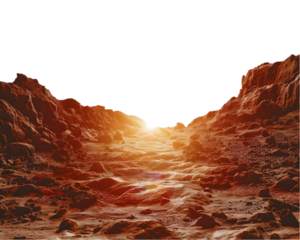 Mars Landscape with sunrise isolated on white background