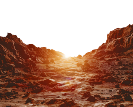 Mars Landscape with sunrise isolated on white background