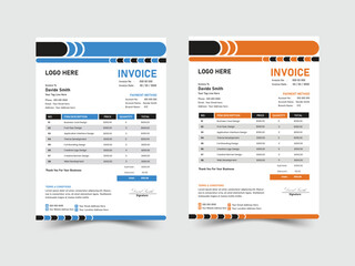 Creative Minimal Corporate Business Invoice design vector template. Business stationery design payment agreement design template. Set to print with vector & illustration.