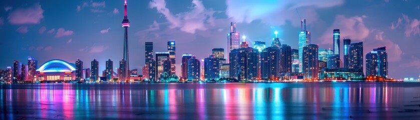 Fototapeta premium Vibrant city skyline at night