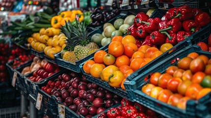 Vibrant grocery store produce section