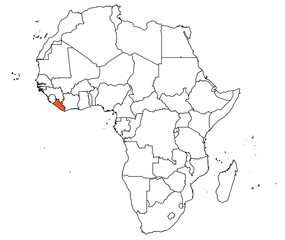 Map of the continent of Africa with country borders. Map of Liberia