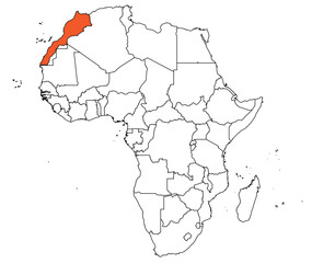 Map of the continent of Africa with country borders. Map of Morocco