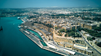 Valletta. Drone view old town. Magnificent Aerial Views of Malta
