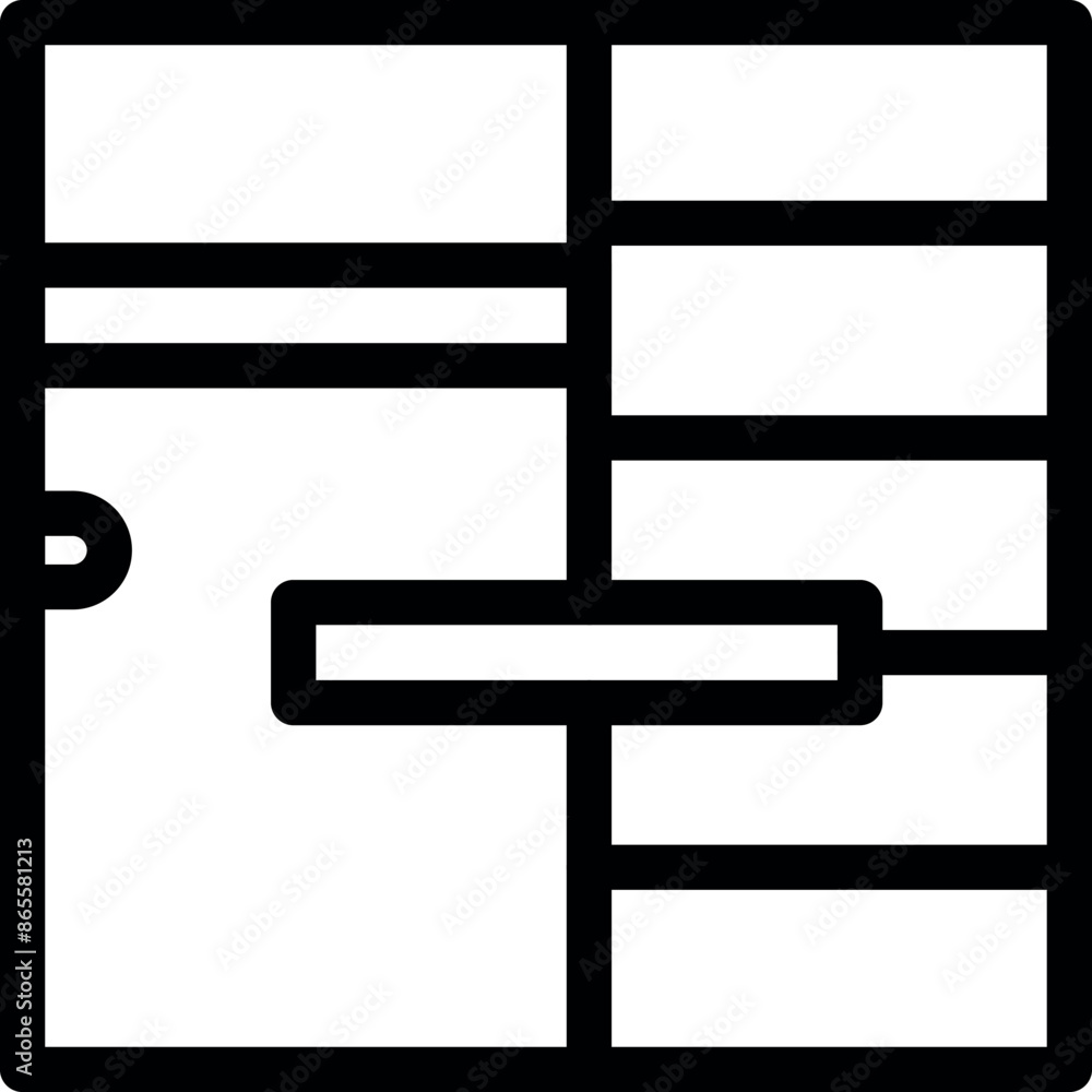 Poster simple line icon illustration representing a server rack being accessed by a technician for maintena