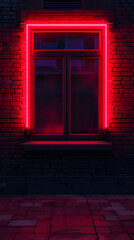 Obraz premium futuristic brick building with a windows and red led light 