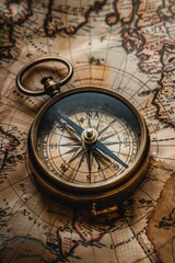 Vintage compass on an old world map