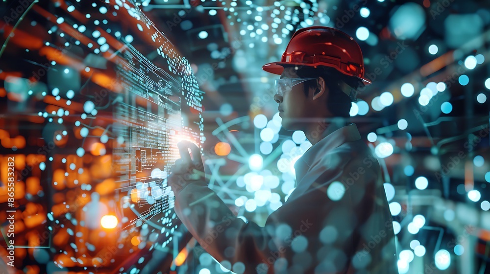 Poster engineer interacting with digital interface