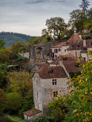 Beautiful street of saint cirq lapopie medieval town, France