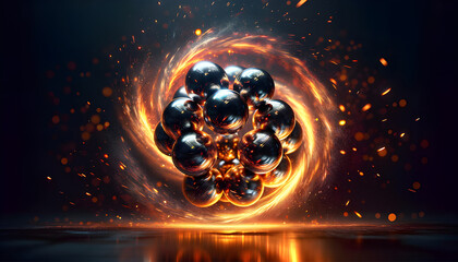 A fiery magical orb time machine glows with intense energy, swirling with mystical flames, promising journeys through time and space with its powerful, enchanting presence.
