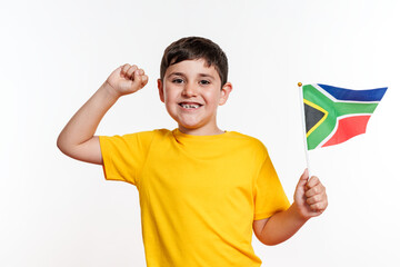 Cheerful Boy Waving South African Flag