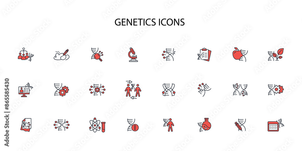 Poster genetics icon set.vector.editable stroke.linear style sign for use web design,logo.symbol illustrati