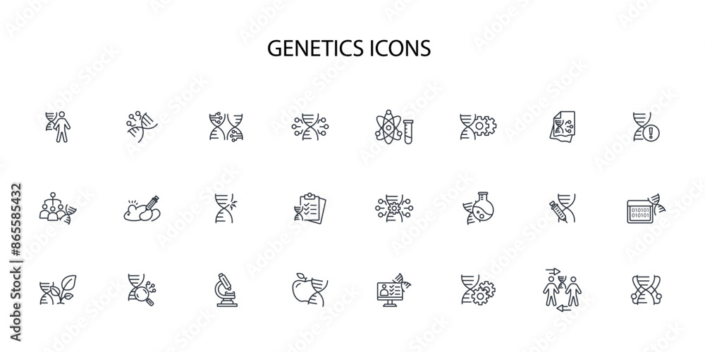Poster genetics icon set.vector.editable stroke.linear style sign for use web design,logo.symbol illustrati