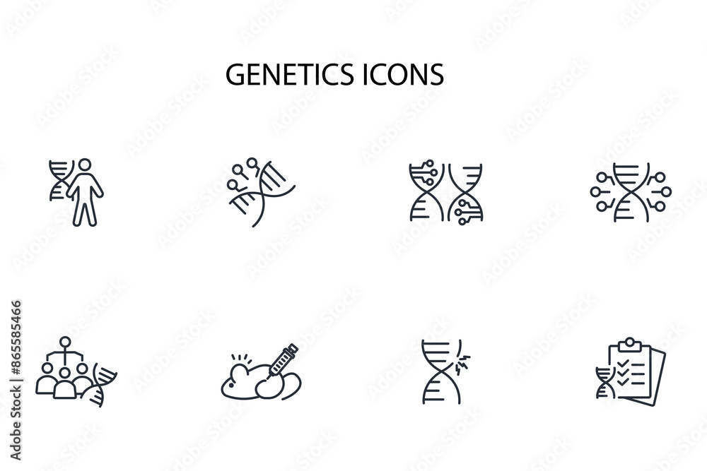 Poster genetics icon set.vector.editable stroke.linear style sign for use web design,logo.symbol illustrati