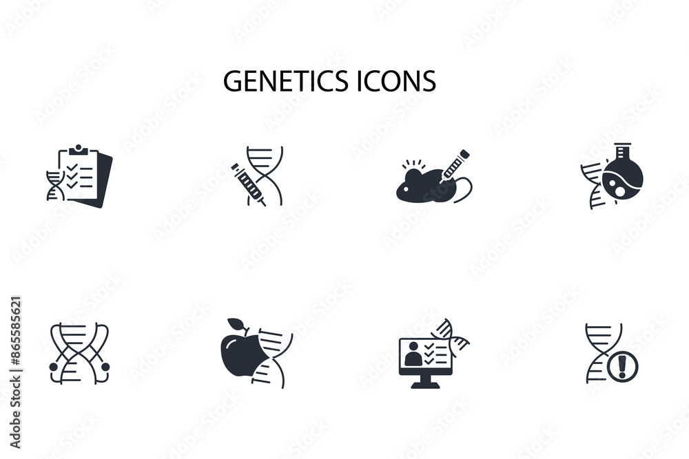 Poster genetics icon set.vector.editable stroke.linear style sign for use web design,logo.symbol illustrati