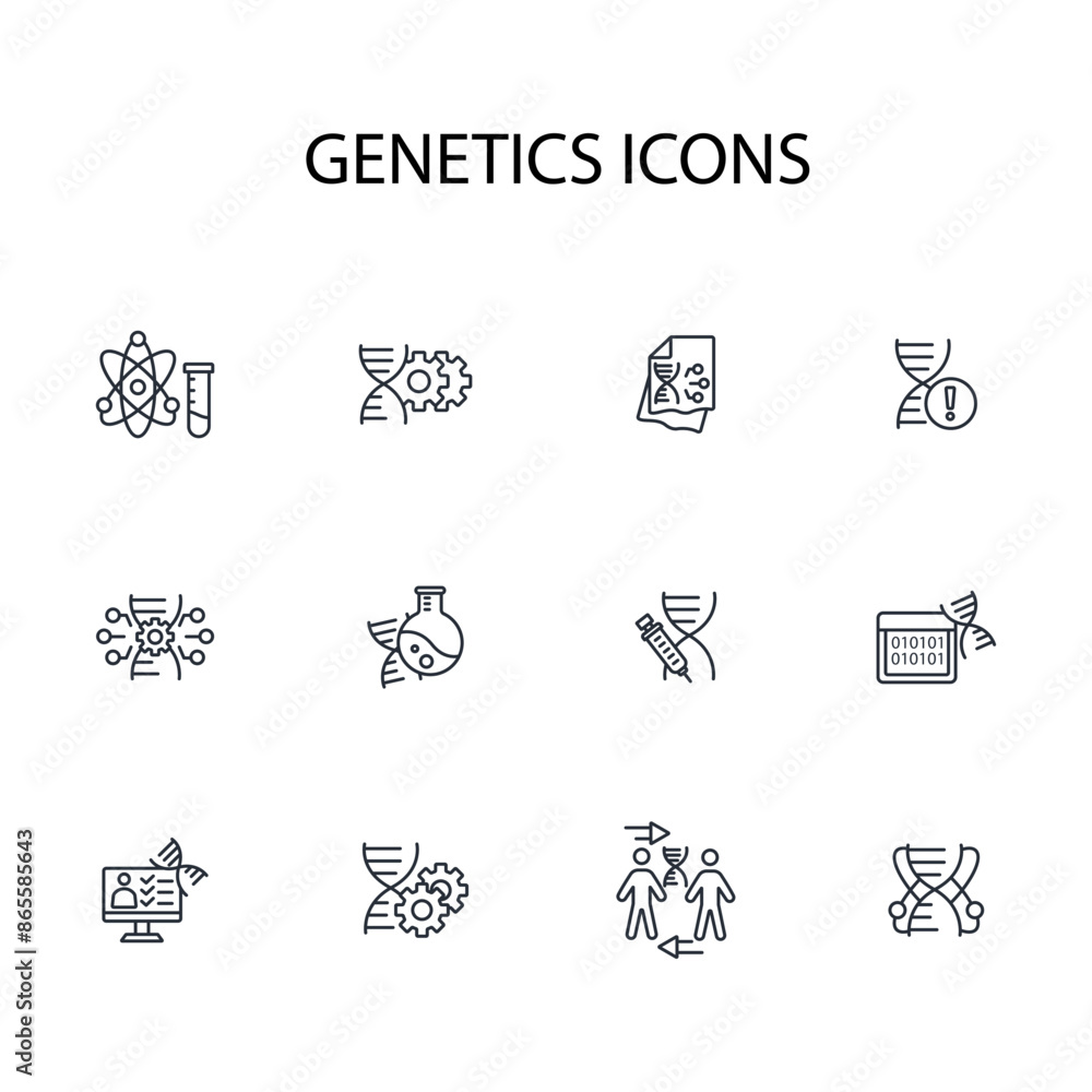 Poster genetics icon set.vector.editable stroke.linear style sign for use web design,logo.symbol illustrati
