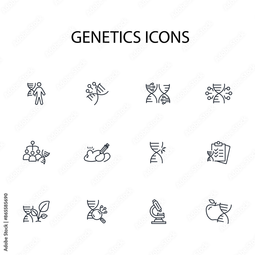 Poster genetics icon set.vector.editable stroke.linear style sign for use web design,logo.symbol illustrati